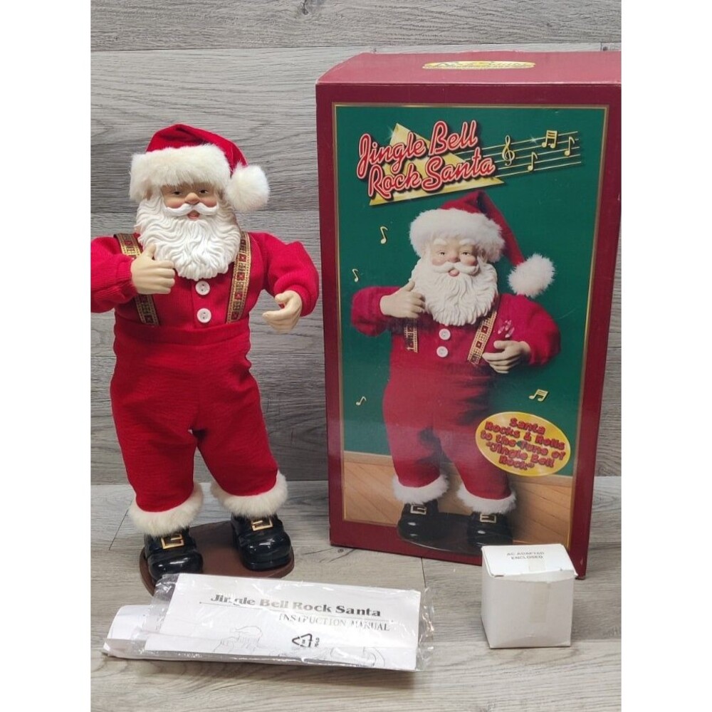 Vintage 1998 Jingle Bell Rock Santa Animated Dancing Musical Figure Boxed